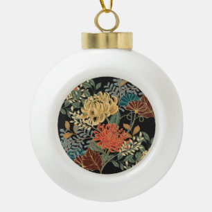 Mehndi Tracery Tile: Ethnic Seamless Design Ceramic Ball Christmas Ornament