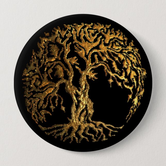 Mehndi Tree of Life (Gold) 10 Cm Round Badge (Front)