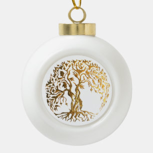 Mehndi Tree of Life (Gold) Ceramic Ball Christmas Ornament