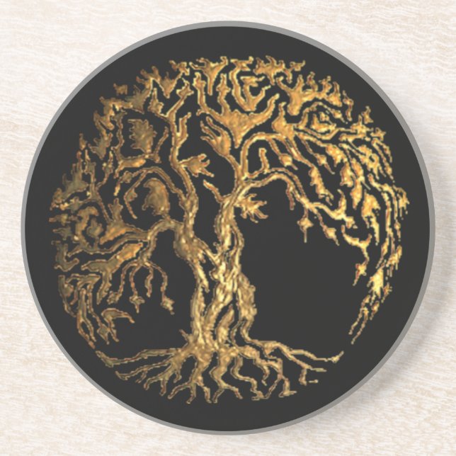 Mehndi Tree of Life (Gold) Coaster (Front)