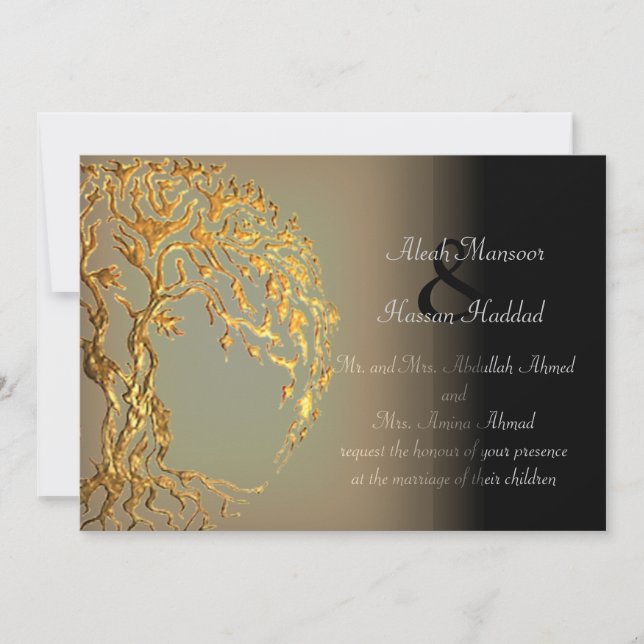 Mehndi Tree of Life (Gold) Invitation (Front)