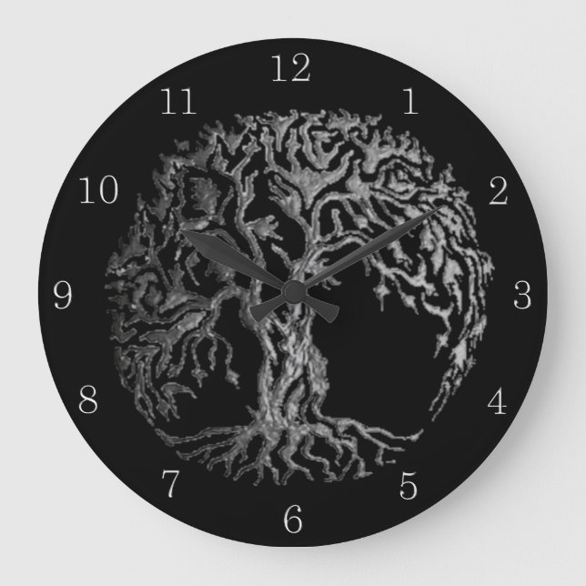 Mehndi Tree of Life (Henna) (Silver) Large Clock (Front)