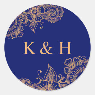 Mehndi Wedding Monogram Classic Round Sticker