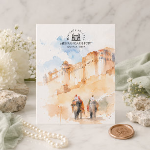 Mehrangarh Fort Jodhpur India Watercolor Travel Holiday Postcard