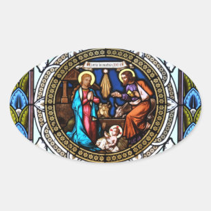 Mehrerau Collegiumskapelle Chapel Window Nativity Oval Sticker