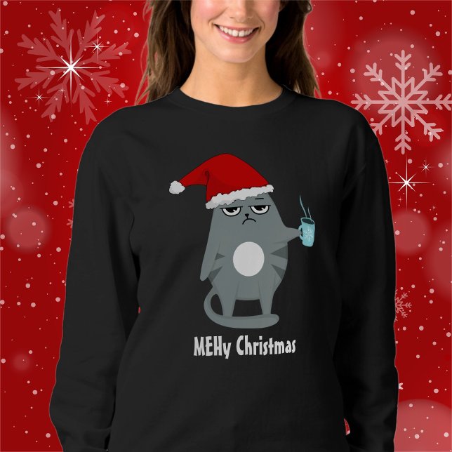 MEHy Christmas Adorable Santa Cat Christmas Sweatshirt (Available in many different styles, types, sizes and colors. Edit the phrase to make it your own. )