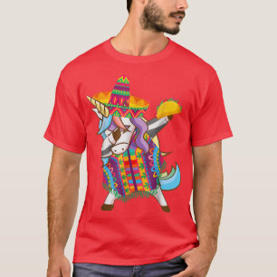 Meican Dabbing Unicorn Cinco De Mayo Poncho Sombre T-Shirt