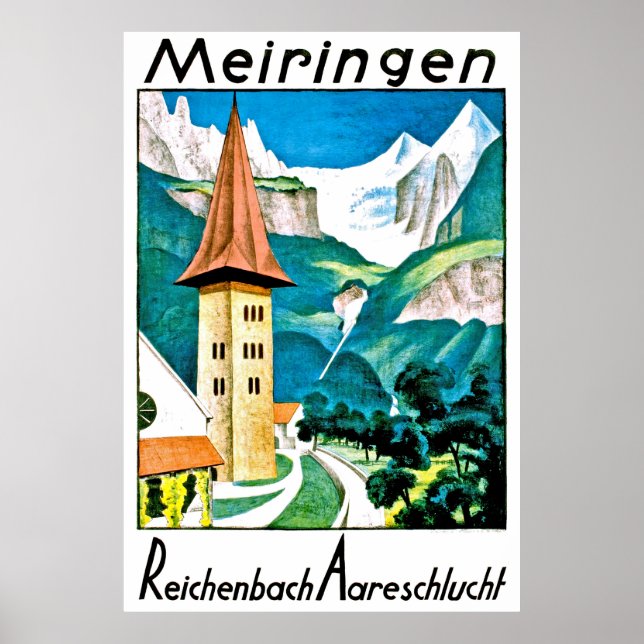 Meiringen, village, Switzerland, vintage travel Poster (Front)