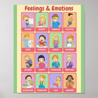 MEKIMI- Colourful Pastel Kids Feelings & Emotions Poster