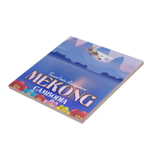 Mekong River Cambodia Vacation poster Ceramic Tile
