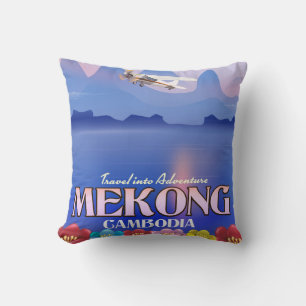 Mekong River Cambodia Vacation poster Cushion