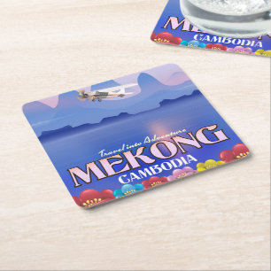 Mekong River Cambodia Vacation poster Square Paper Coaster