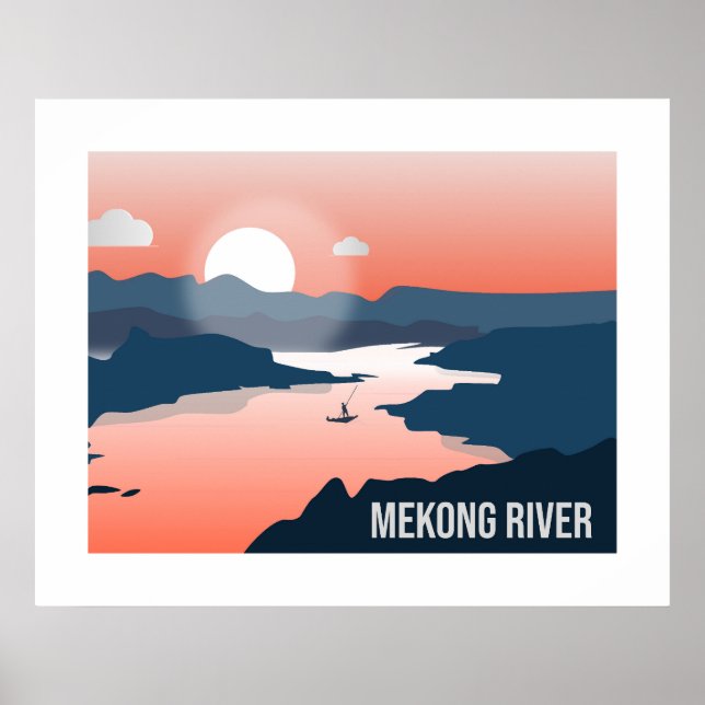 Mekong River Silhouette Sunset Travel Wall Art (Front)