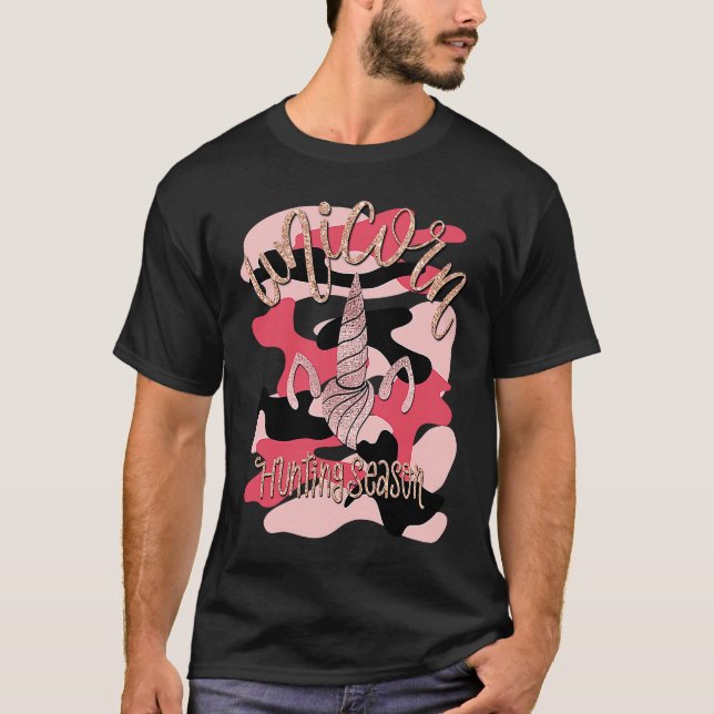 Mel F Arts Pink Camouflage Unicorn Hunting Season T-Shirt (Front)