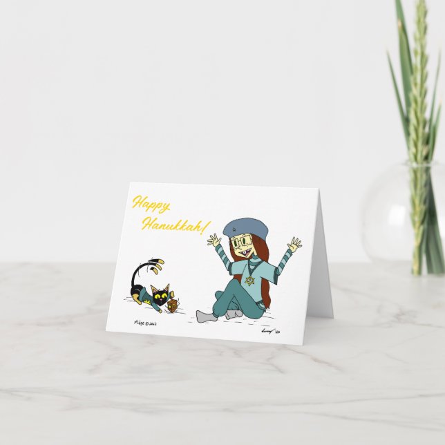 Mel the Cat and Maizy Customisable Hanukkah Card (Front)