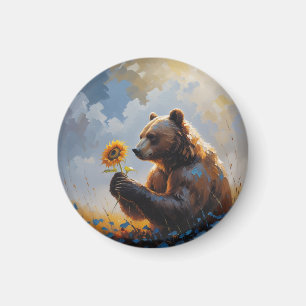 Melancholic Bear Oil Painting   Dreamlike Art Magnet