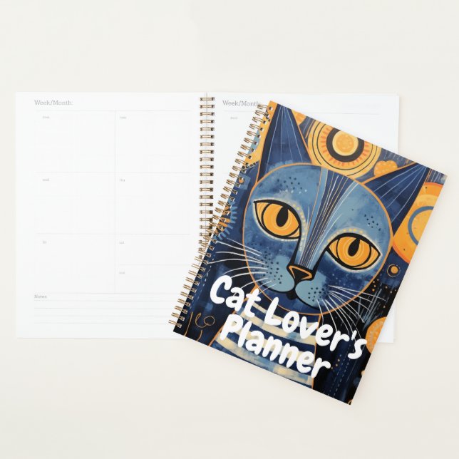 Melancholic Boho Blue Yellow Cat Lover Planner (Display)