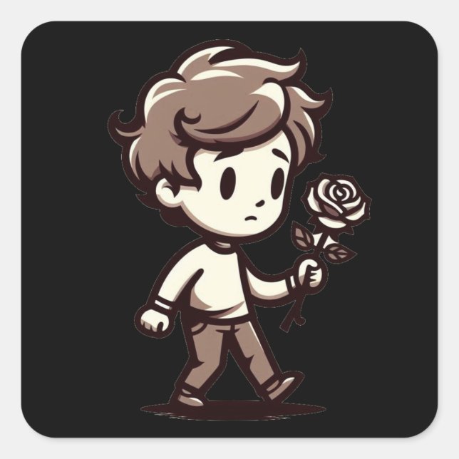 Melancholy Boy with Rose  Square Sticker (Front)