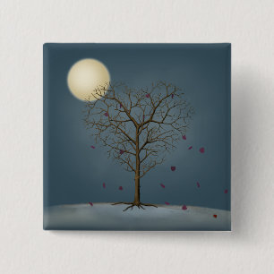 Melancholy Heart Shaped Tree In Full Moon 15 Cm Square Badge