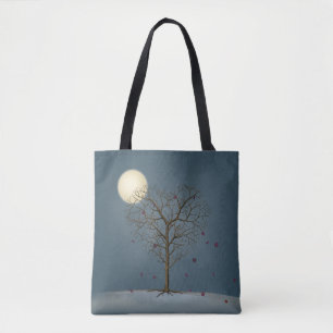 Melancholy Heart Shaped Tree Under Full Moon Tote Bag
