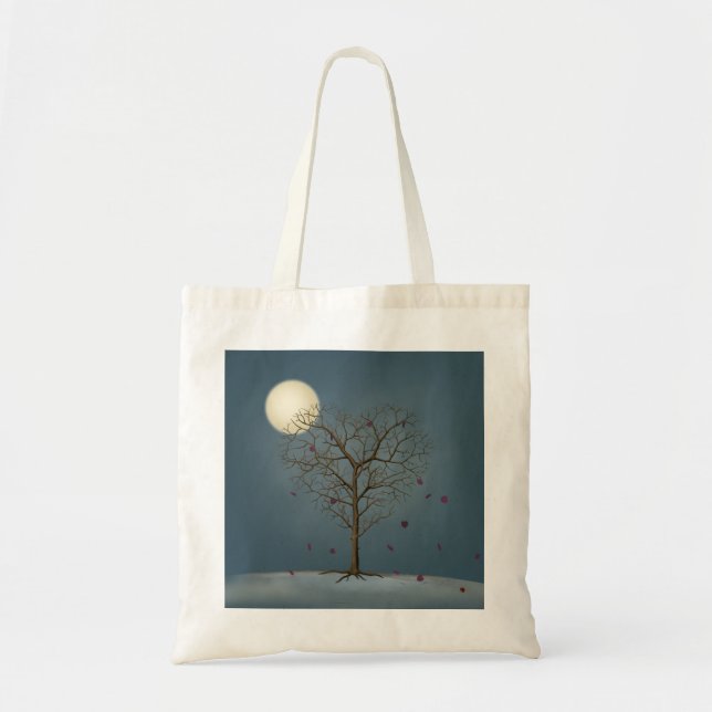 Melancholy Heart Shaped Tree Under Full Moon Tote Bag (Front)