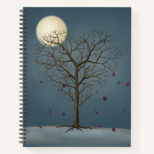 Melancholy Heart Shaped Tree Under the Full Moon Notebook