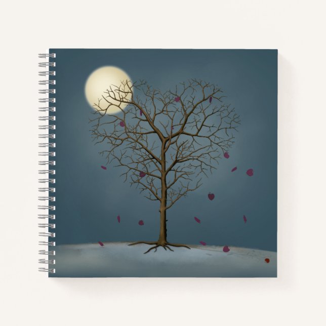 Melancholy Heart Shaped Tree Under the Full Moon Notebook (Front)