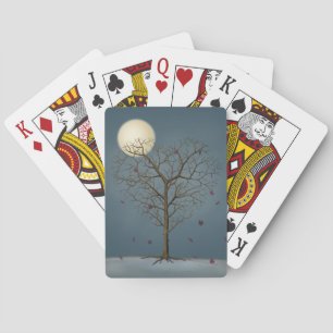 Melancholy Heart Shaped Tree Under the Full Moon Playing Cards
