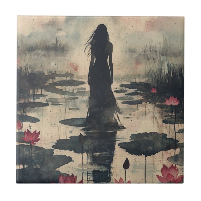 Melancholy Lotus Mist Watercolor (1) Ceramic Tile (Front)
