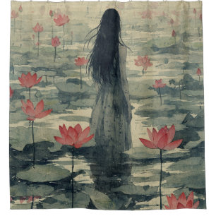 Melancholy Lotus Mist Watercolor (2) Shower Curtain