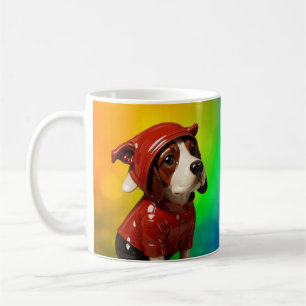 Melancholy Puppy in Red Hoodie Coffee Mug