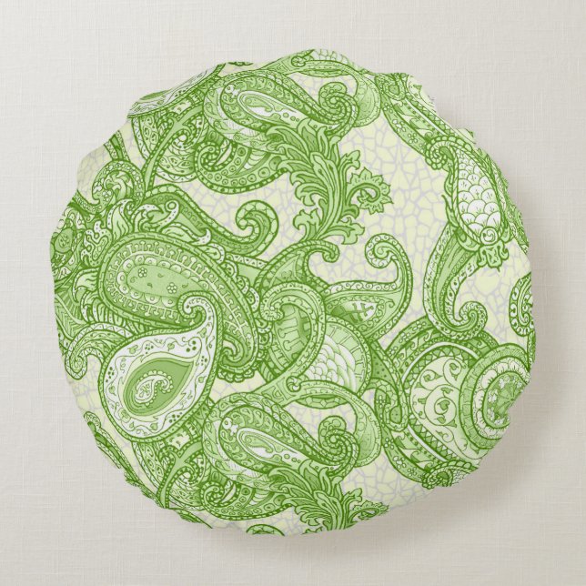 Melange Paisley in Green Round Cushion (Back)