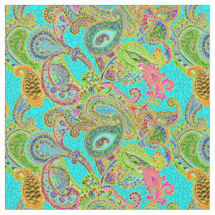 Melange Paisley in Turquoise and Green Fabric