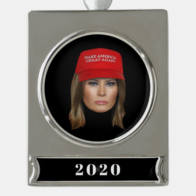 Melania Trump MAGA Christmas Silver Plated Banner Ornament (Front)