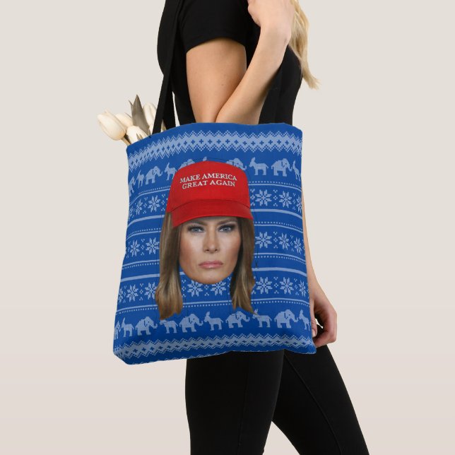 Melania Trump MAGA Christmas Tote Bag (Close Up)