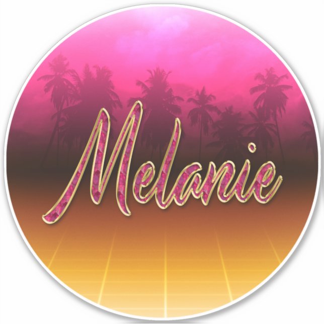 Melanie First Name Golden pink Sticker (Front)