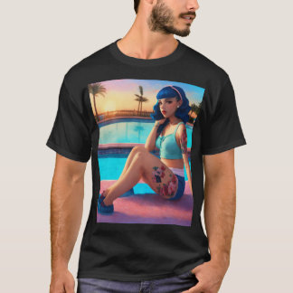 Melanie Martinez sitting at pool, sunset backgroun T-Shirt