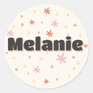 Melanie name cute design classic round sticker