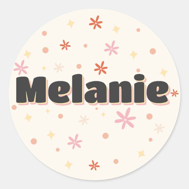 Melanie name cute design  classic round sticker (Front)