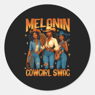 Melanin Black Cowgirl Magic Western Juneteenth Bla Classic Round Sticker