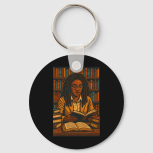 Melanin Black Girl Locs Book Lover Librarian Teach Key Ring