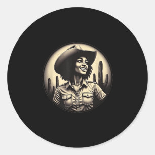 Melanin Black Women Western Rodeo Black Cowgirls R Classic Round Sticker