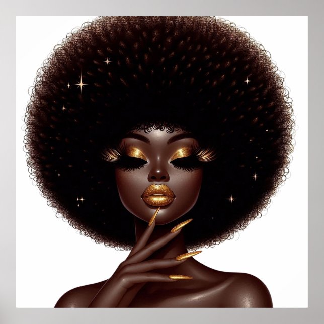 Melanin Chic Afro Beauty with Gold Accents Poster (Front)