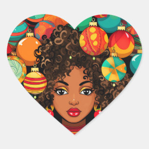 Melanin Christmas Black Queen Melanin Woman Xmas.  Heart Sticker