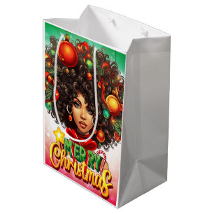Melanin Christmas Black Queen Melanin Woman Xmas Medium Gift Bag
