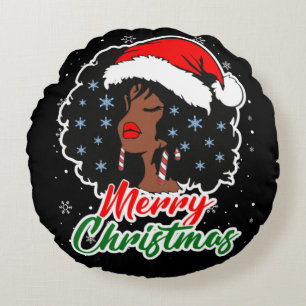 Melanin Christmas Black Queen Melanin Woman Xmas Round Cushion