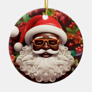 Melanin Christmas Chocolate Black Santa Claus Ceramic Ornament