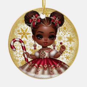 Melanin Christmas Girl Ceramic Christmas Ornament