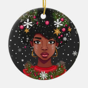 Melanin Christmas Magic  Black Girl Woman  Sista Ceramic Ornament