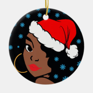 Melanin Christmas Winter Black Girl Magic Sista Ceramic Ornament